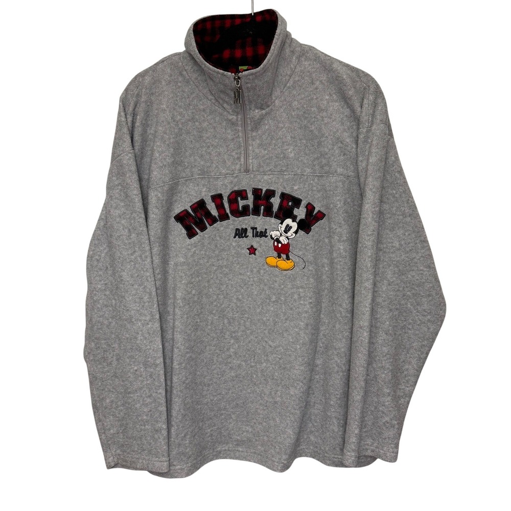 Disney Mickey Unlimited Gray Fleece Quarter Zip‎ Pullover Sweatshirt Large